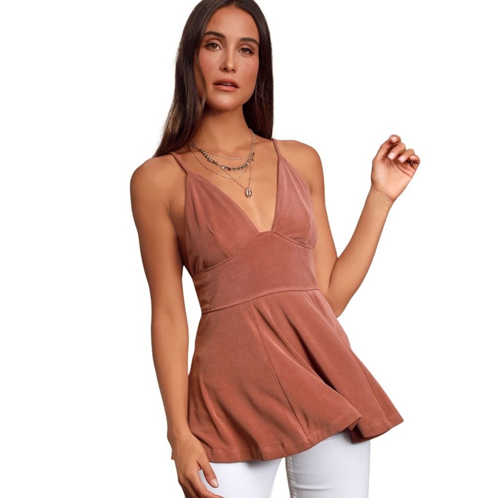 Free People Never Let You Go Ribbed Grommet Tie Back Peplum Top Brown Size M